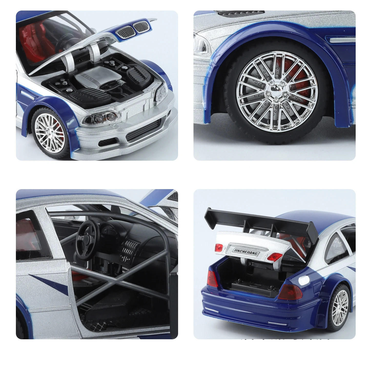 1:24 BMW M3 GTR E46 Muscle Model Car Sound Light Collectible gift