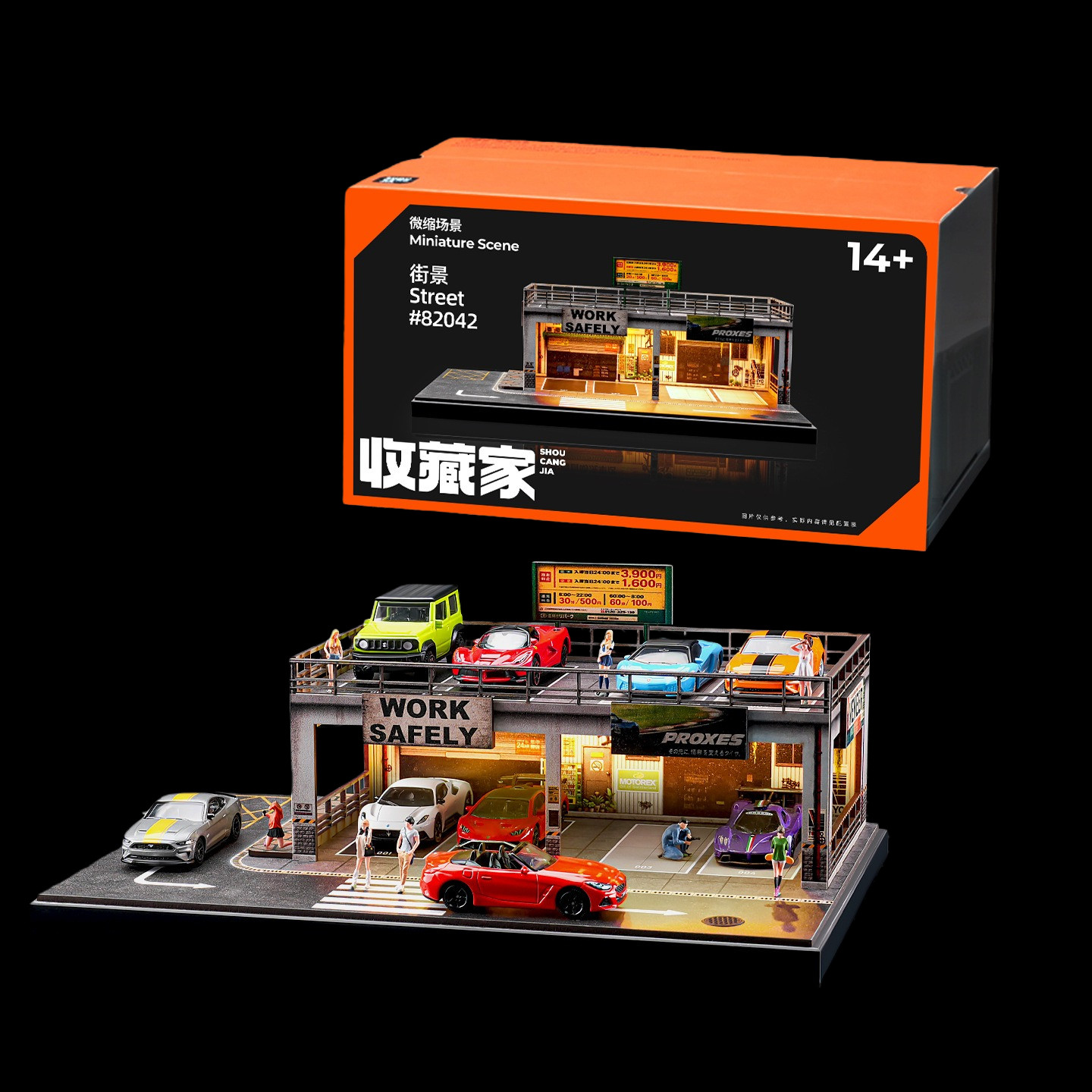 Diorama 1:64 Car Garage Model LED Lighting Repair Shop Building Scene Model Toy