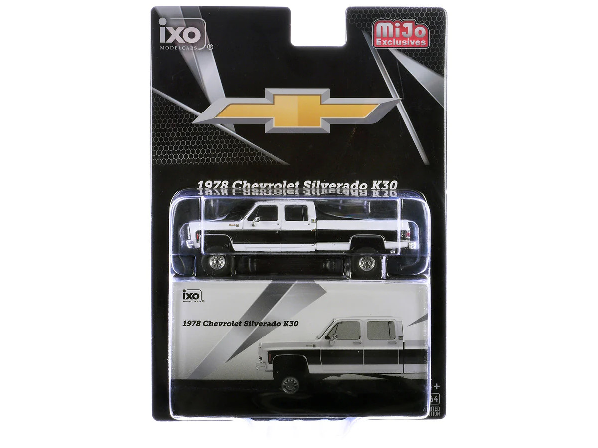 1978 Chevrolet Silverado K30 Crew Cab Pickup Truck White and Black 1/64 Diecast