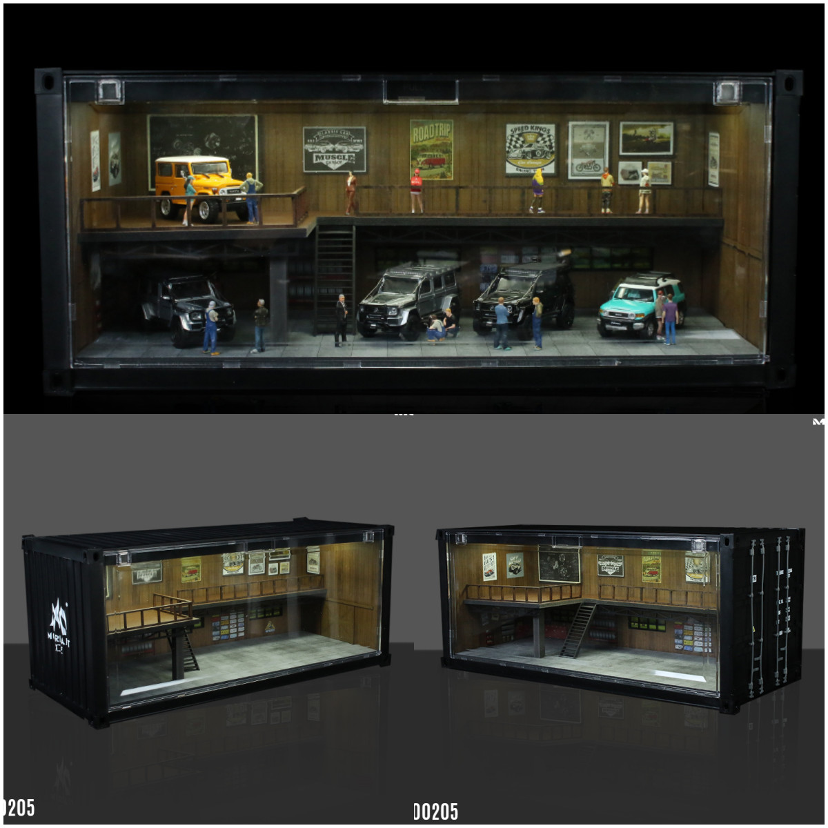 1/64 Diorama Diecast Model LED Garage Container Street Buildings Display Case