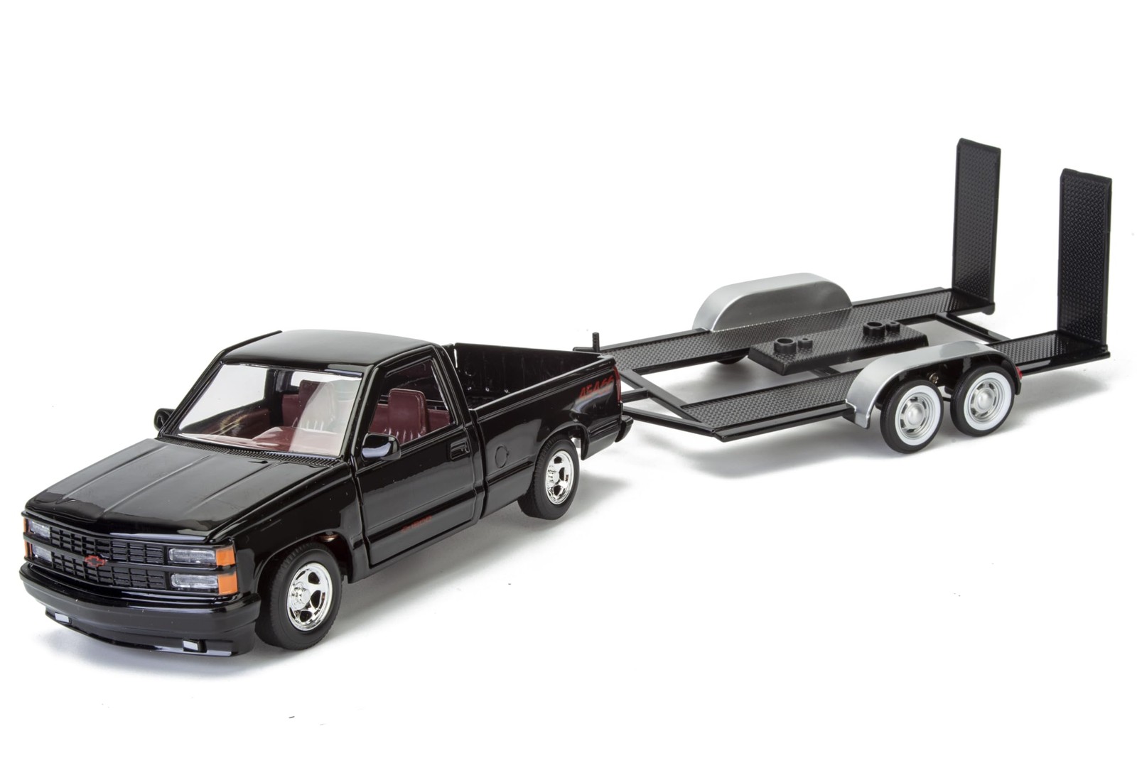 1992 Silverado C1500 454SS, Black with Red Interior, and Towing Trailer, 1:24…