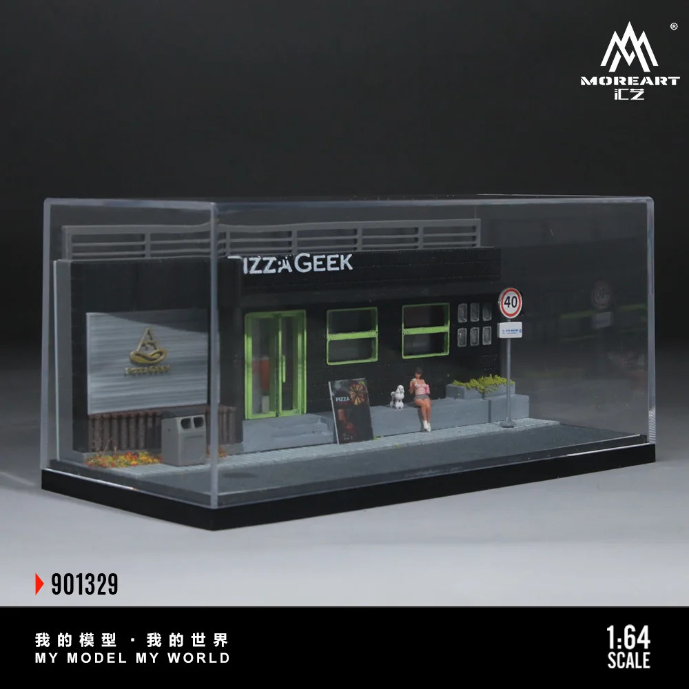 More Art 1:64 Pizza Shop Scene Simulation Model, Parking Lot Diorama For Display