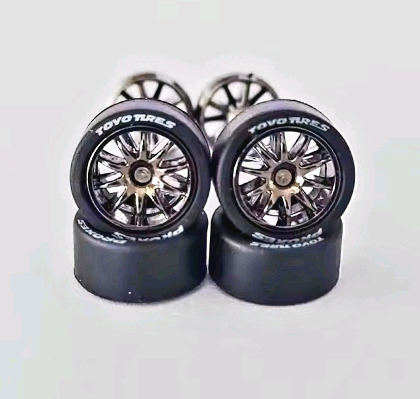 5 Sets CE28 10 Spoke Metal Gray Rims & Toyo 11mm Real Rider Rubber Tires Wheels