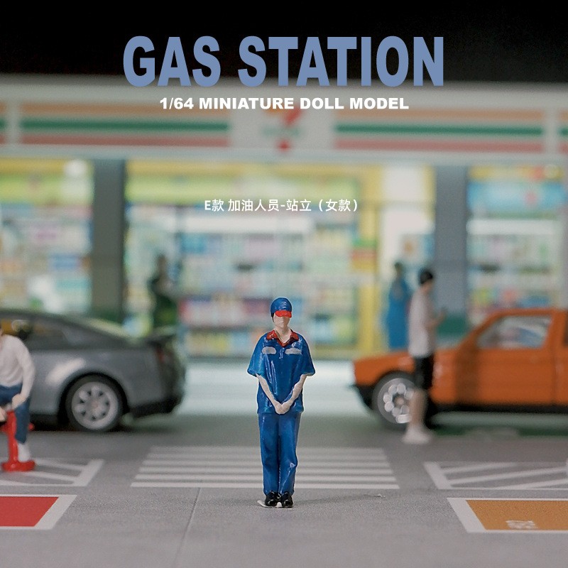 1:64 Gas station refueling staff miniature model character decoration