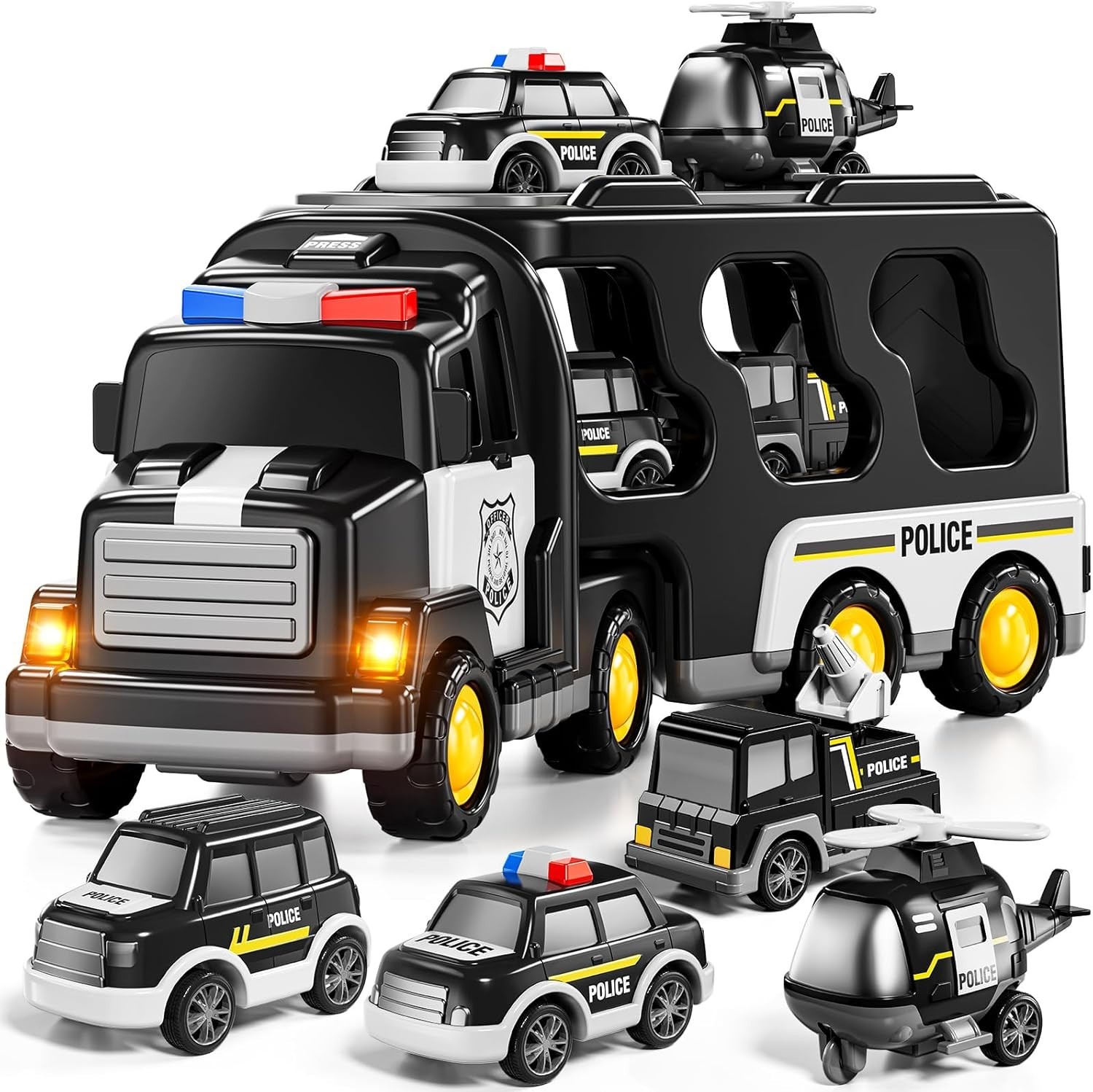 Police Truck Toy for 3 4 5 6 Years Old Boys Carrier Vehicle Toy Set with 3 S…