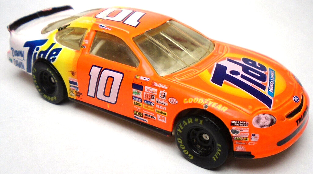 1997 FORD TAURUS #10 TIDE ORANGE DIECAST 3 1/8″ NASCAR RACE CAR W YELLOW & WHITE