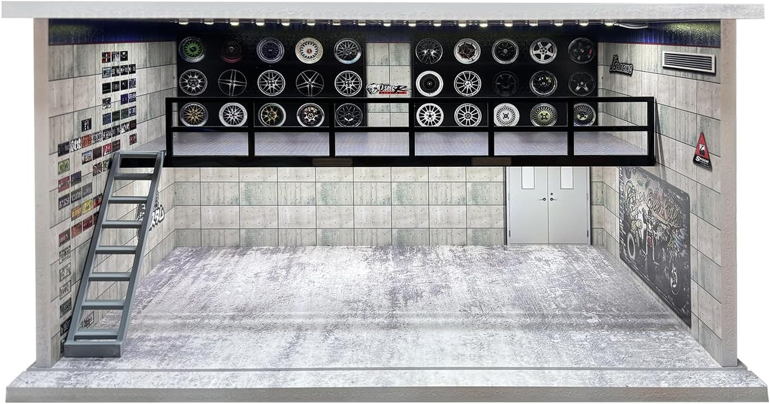 1:24 Scale Model Car Display Case LED Garage Diorama Acrylic 4 Parking Slots