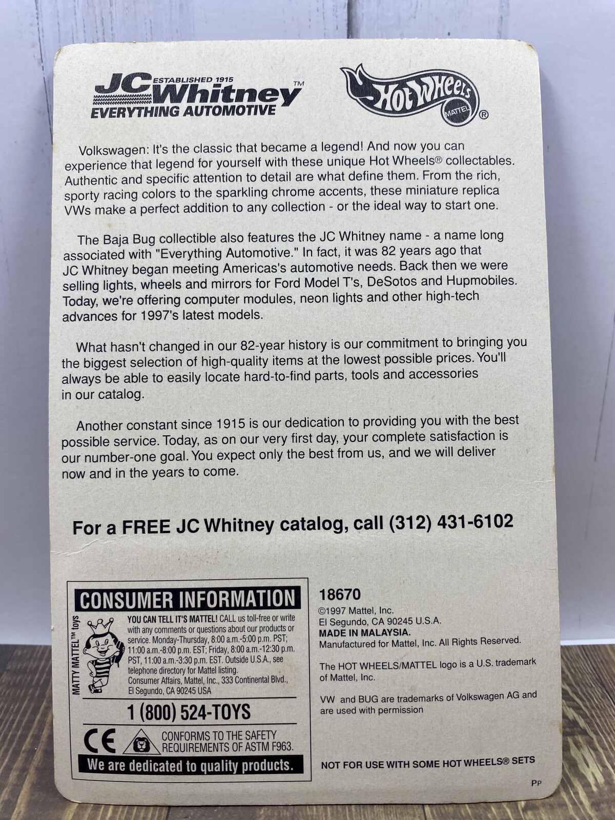 1998 Hot Wheels JC Whitney VW Baja Bug Exclusive Promo NOS/NOC w/ Protecto-Pak