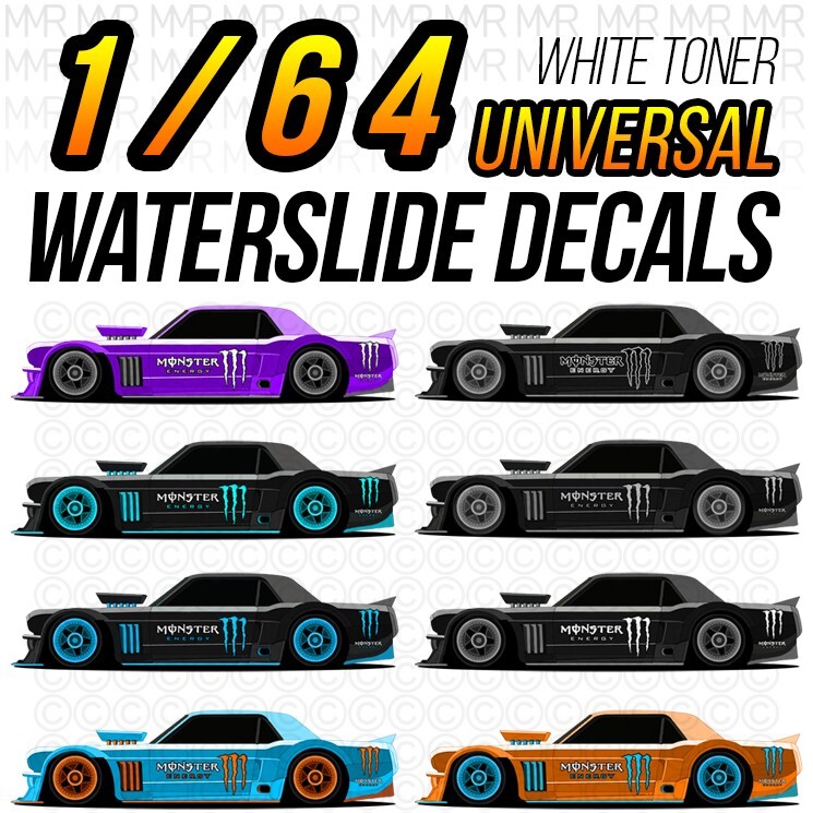 1/64 Scale MONSTER Custom White Toner Universal WaterSlide Decal Hot Wheelz