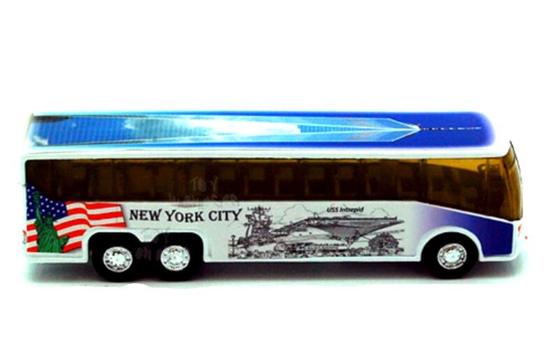 NYC Bus w/Statue Liberty, Empire St Building or Freedom Tower -Pull Back Action