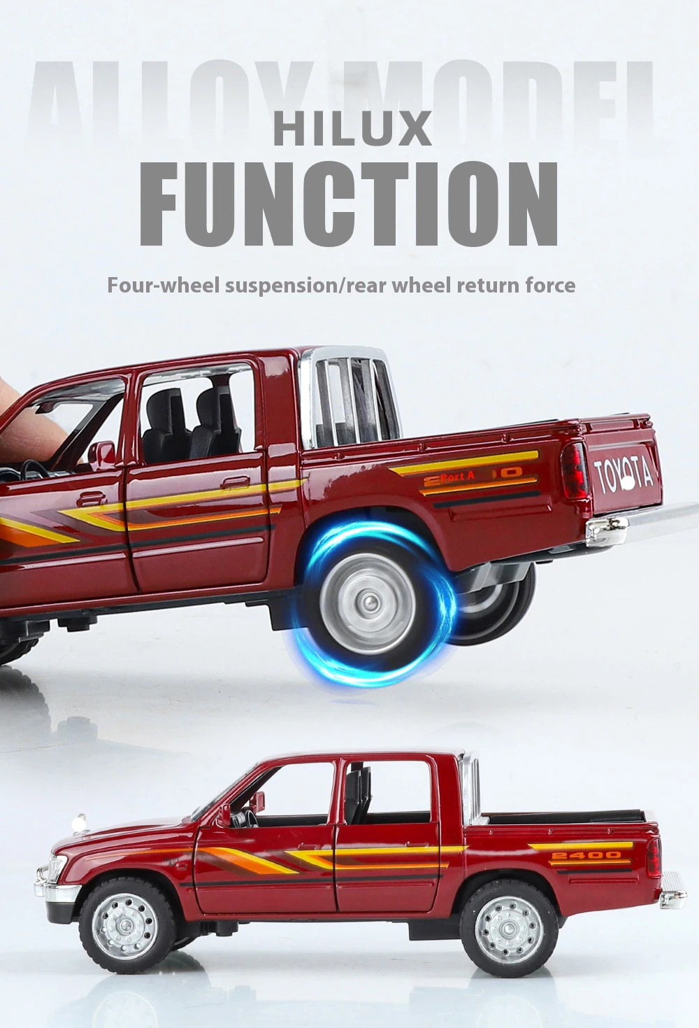 1:32 Toyota Hilux Alloy Model Off road Pickup with Sound and Light Diecast Toy