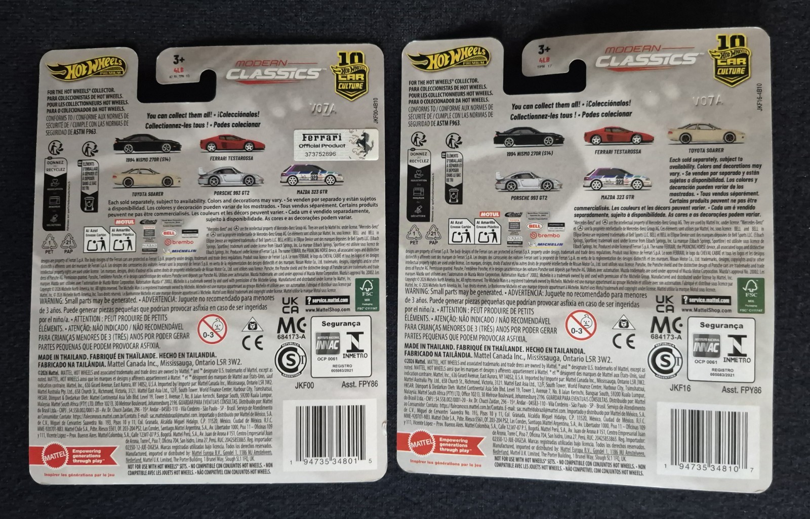 Hot Wheels PORSCHE 993 GT2, FERRARI TESTAROSSA Modern Classics LOT/2 1:64 Scale