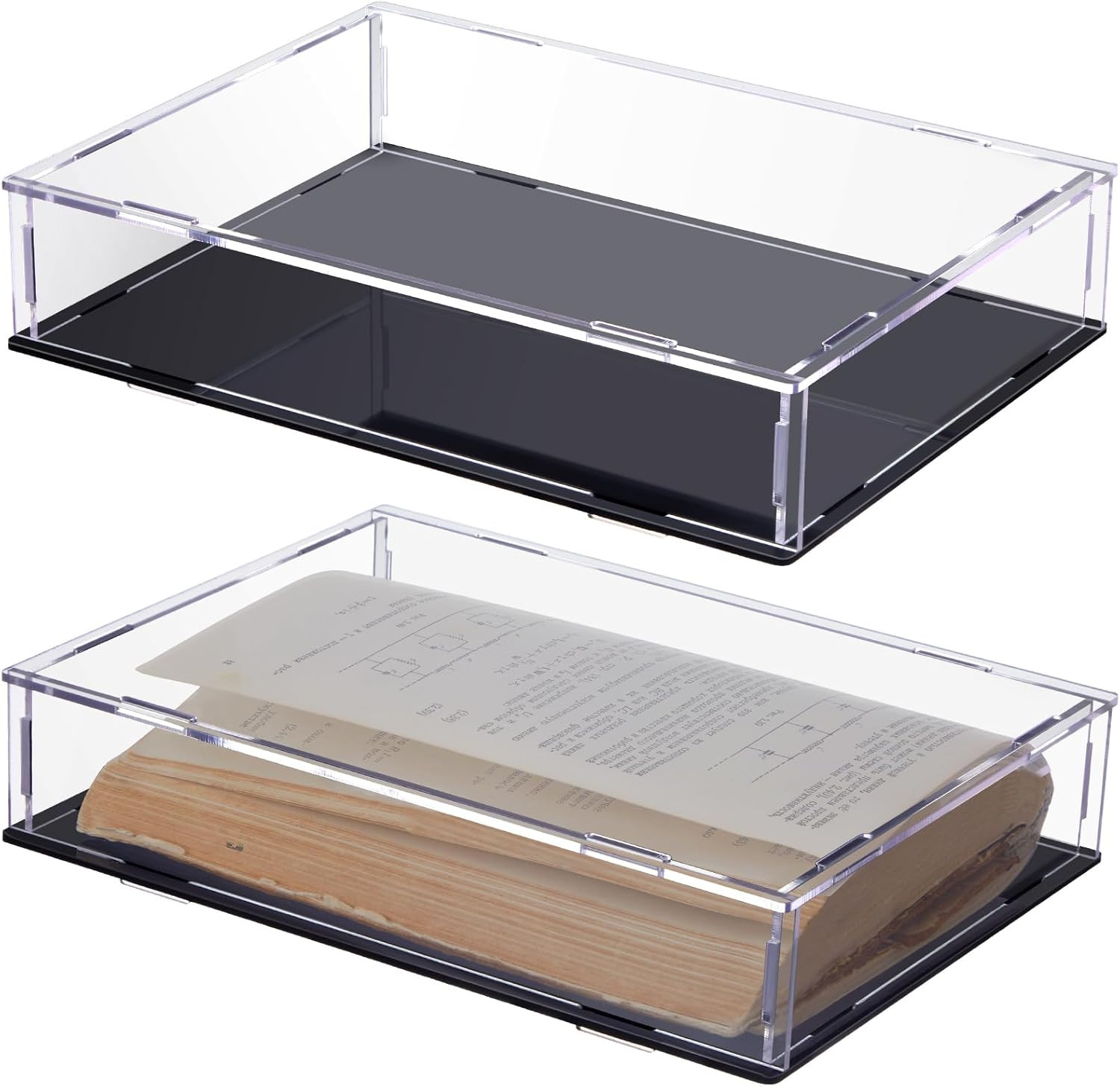 2 Pcs Book Display Case Clear Acrylic Box Book Protector Case with Black Base, S