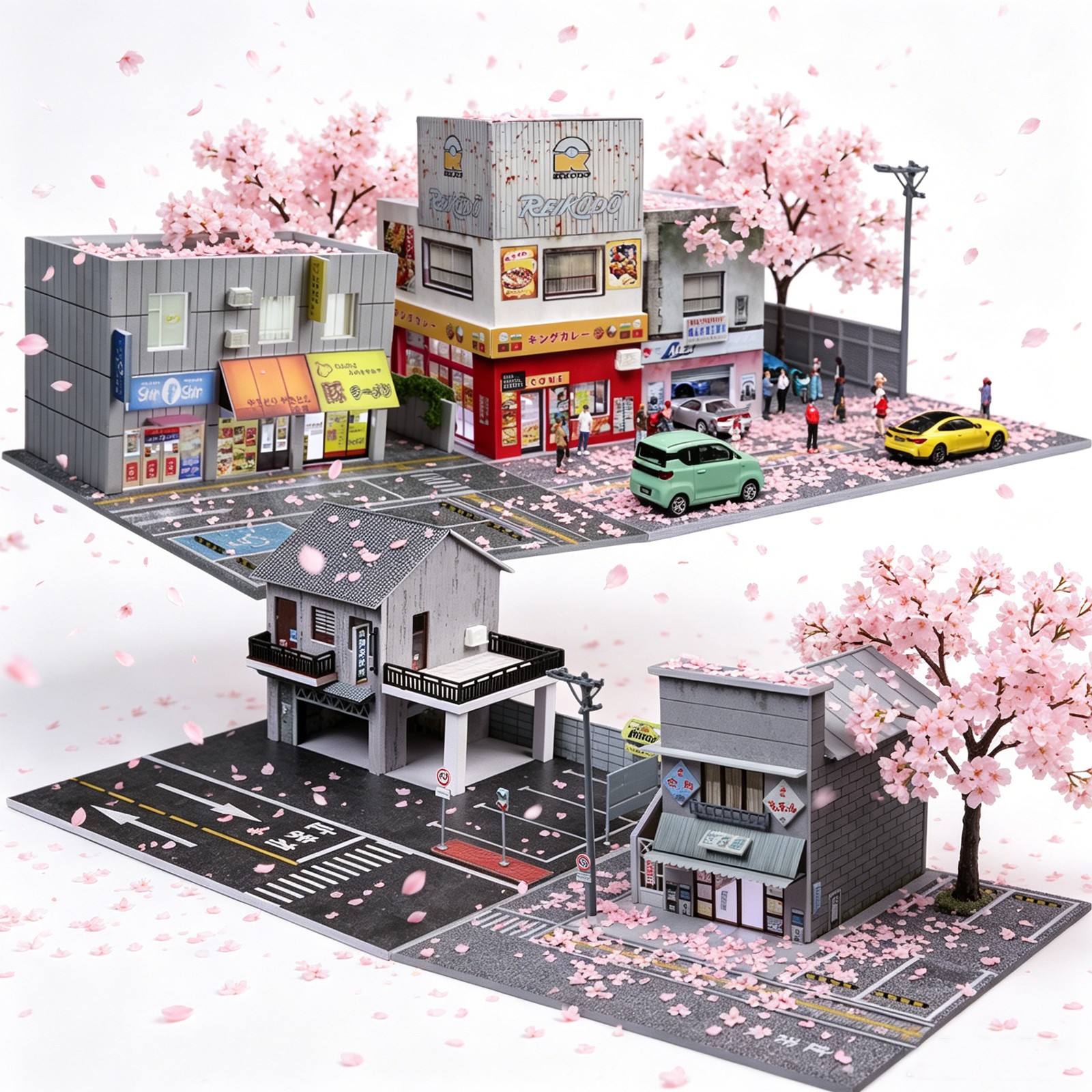 US Diorama 1:64 Diecast Garage Model LED Japanese Building Scene Parking Lot