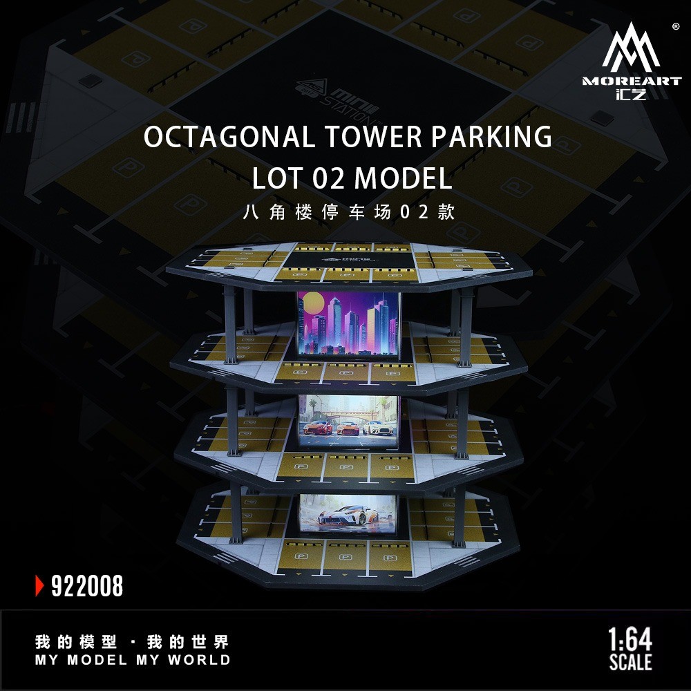 1/64 Diorama Diecast Car Garage Model LED Parking Lot Street Building Scene Gift