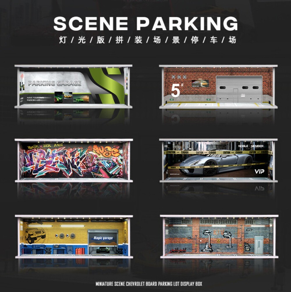 1/64 Diorama Car Garage LED Lighting Car Repair Workshop Scene Display Model Toy