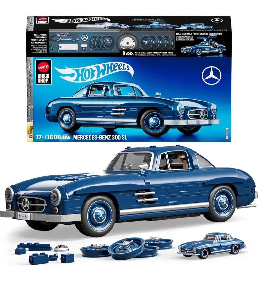 Mattel Brick Shop Hot Wheels Premium Series Building Set, Mercedes-Benz 300 SL
