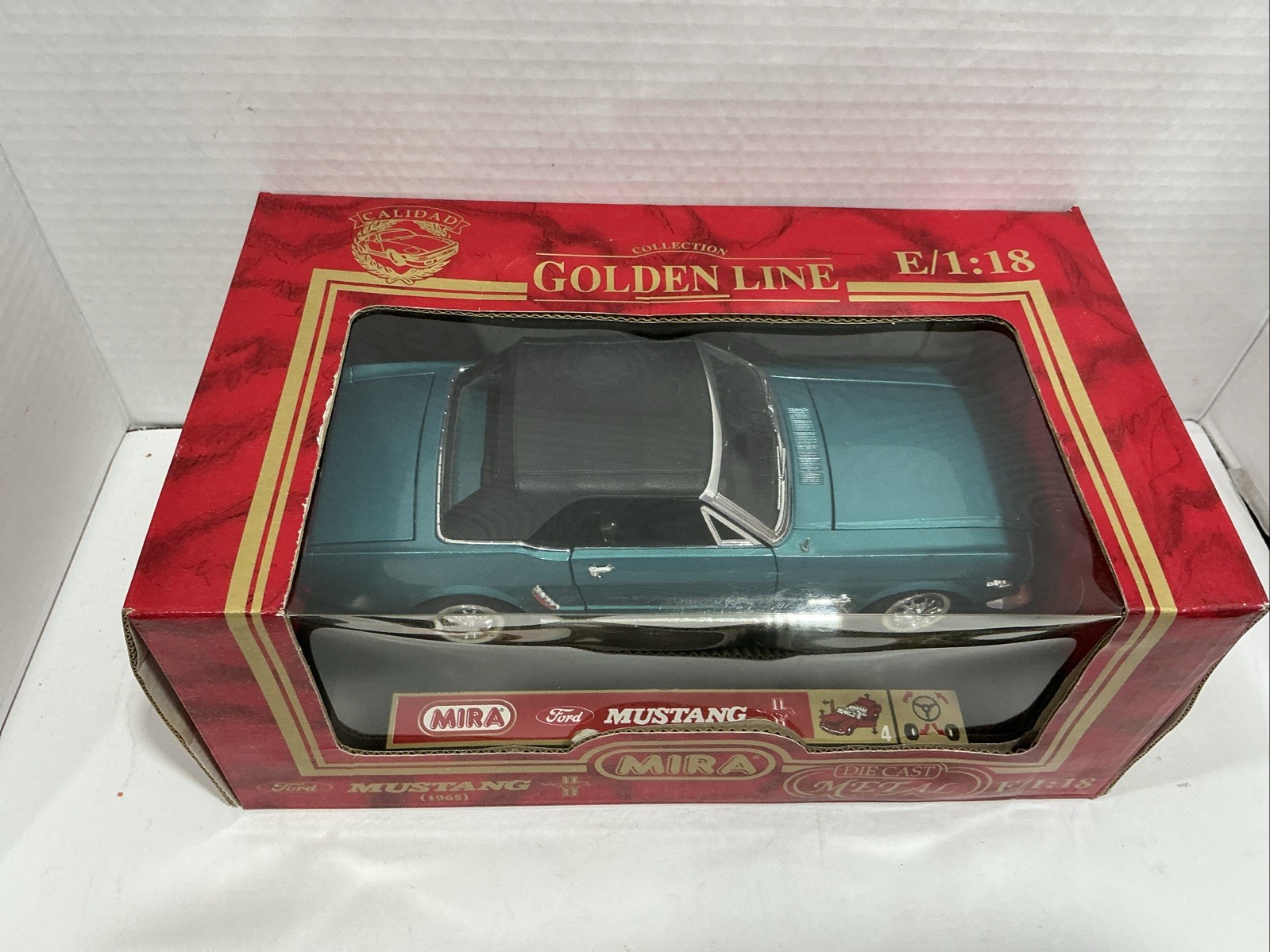 MIRA GOLDEN LINE 1965 Ford Mustang ~ Teal Black Soft Top 1:18 Die Cast Car