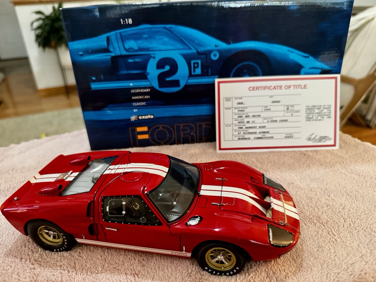 Danbury Mint Exoto 66 Ford GT40 MK II 2 Door Coupe Red/white Case&COA&BOX Nice!