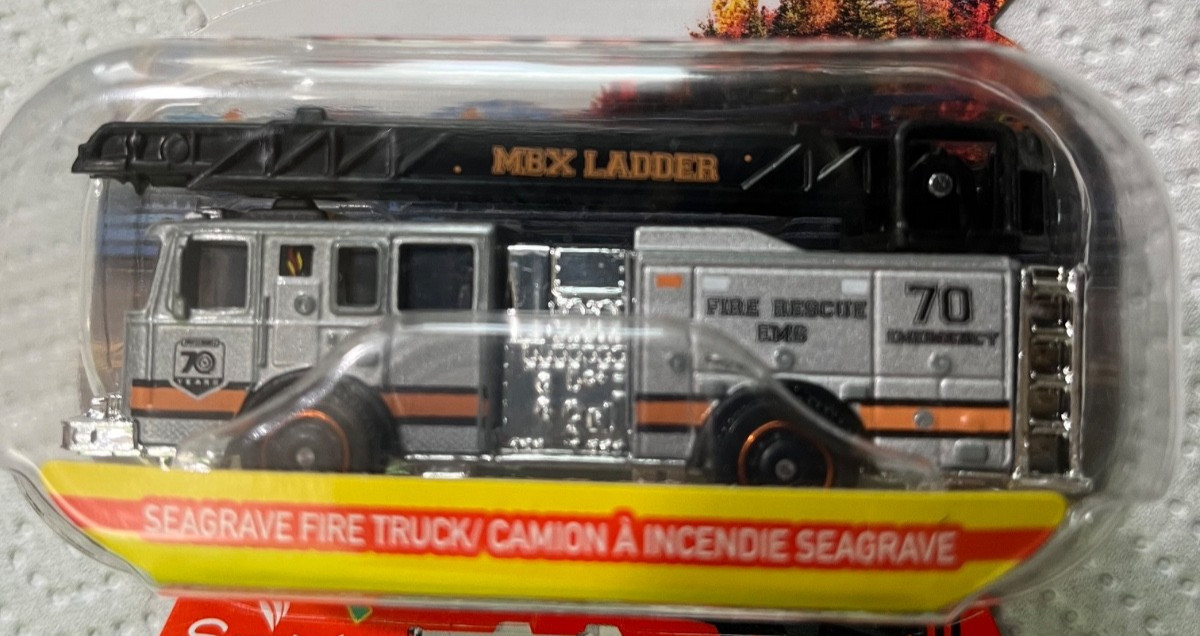 2024 Matchbox / 70 years – Moving Parts SEAGRAVE FIRE TRUCK /Silver/Ladder moves