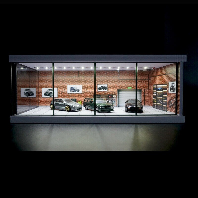 1/43 Diorama Garage Model LED Lighting City Car Parking Lot Scene Display Model