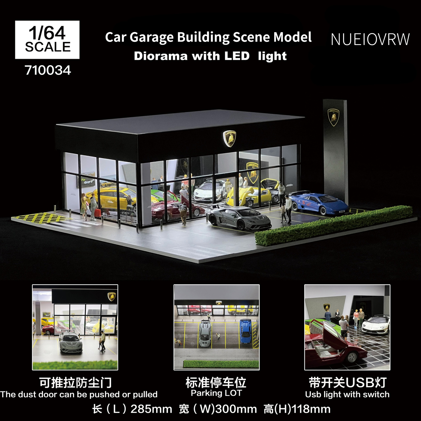 1/64 Diorama Car Garage Model LED Lighting Car Showroom Scene Display Model Gift