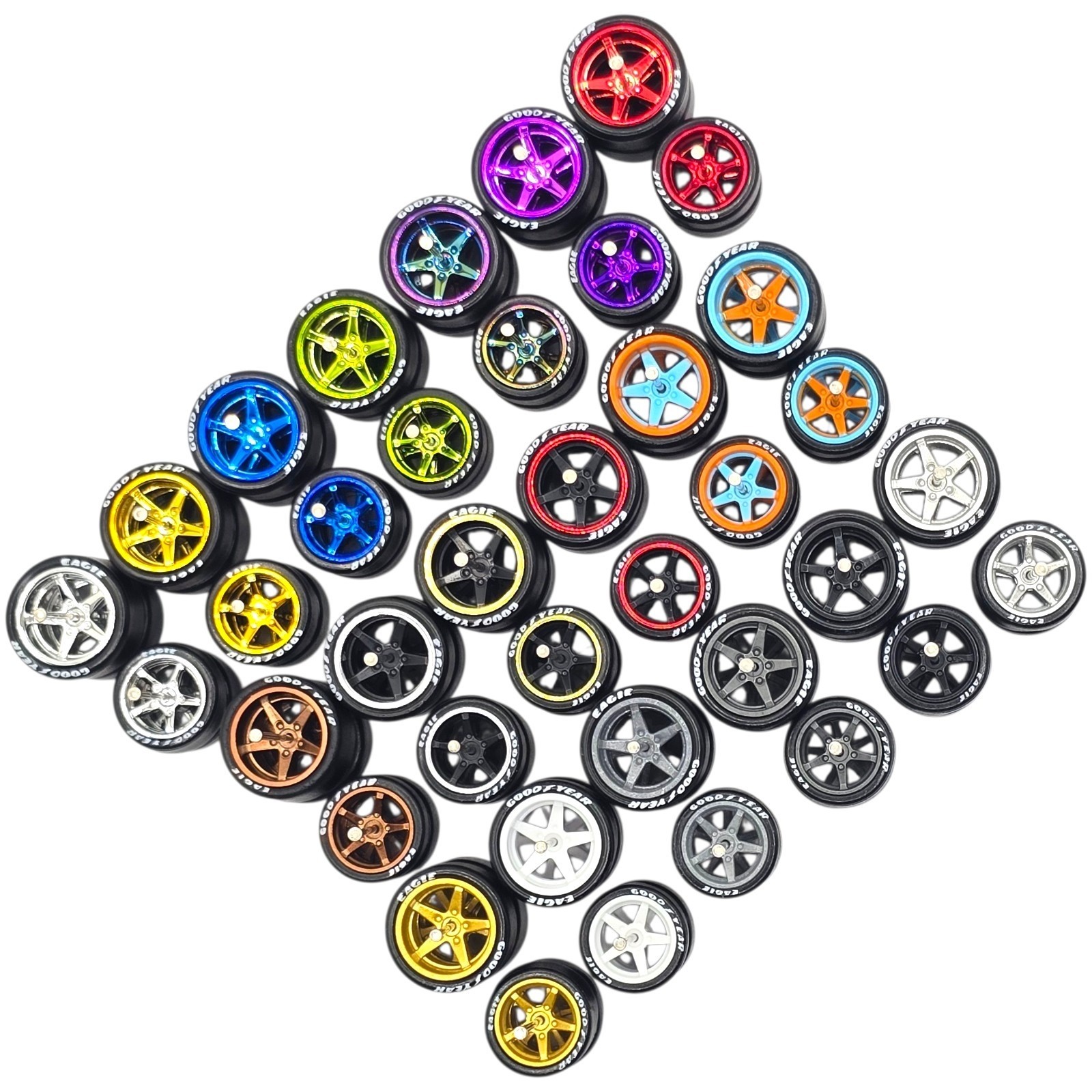 Advan V3 5 Spoke Rims & 11/13mm Staggered Goodyear Rubber Tires For Hot Wheels