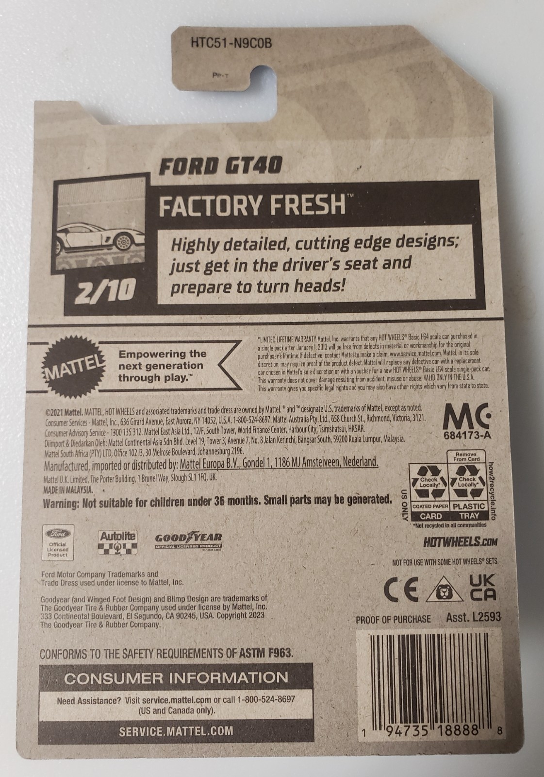 2024 Hot Wheels White Ford GT40 12/250 Factory Fresh 2/10