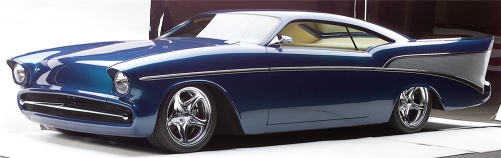 57 Chevy Classic Custom Concept Hot Rod Race55Promo Car Carousel BLU 124 118 112