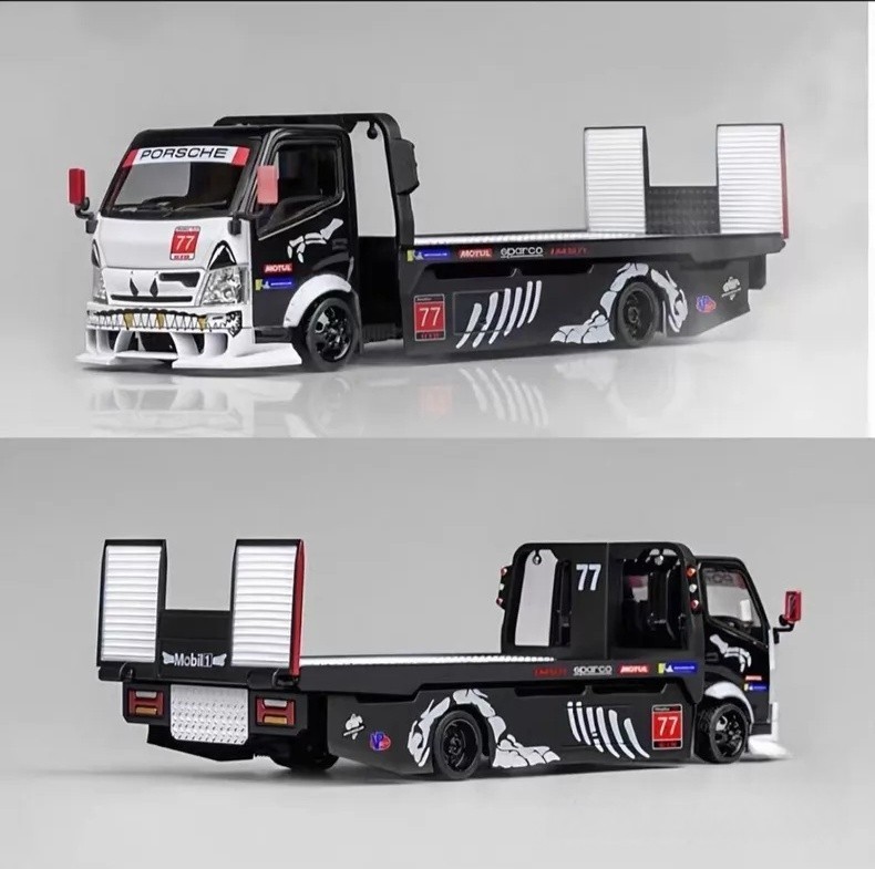 1/64 Mega Gear Custom Tow Truck Skeleton Dinosaur Flatbed Diecast Model