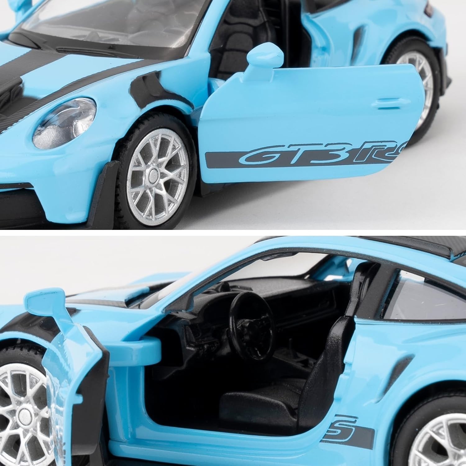 1:36 Scale Porsche 911 GT3 RS Diecast Toy Car – Pull Back, Doors Open, Blue
