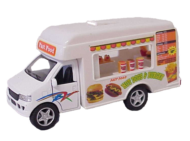 KINSFUN KINTOY DIE-CASTING FAST FOOD DELIVERY TRUCK TOY HOT DOGS & BURGER