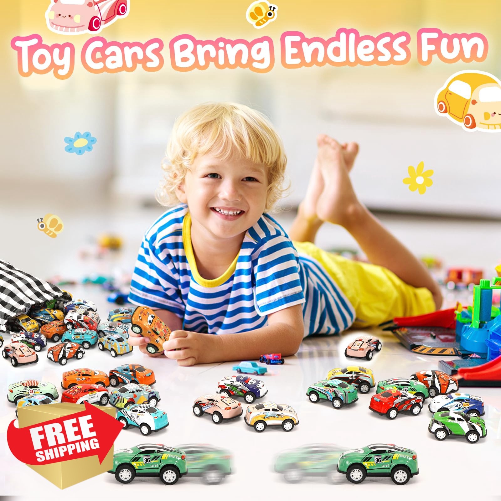 SevenQ 30Pcs Pull Back Toy Cars Kids Ages 4-8