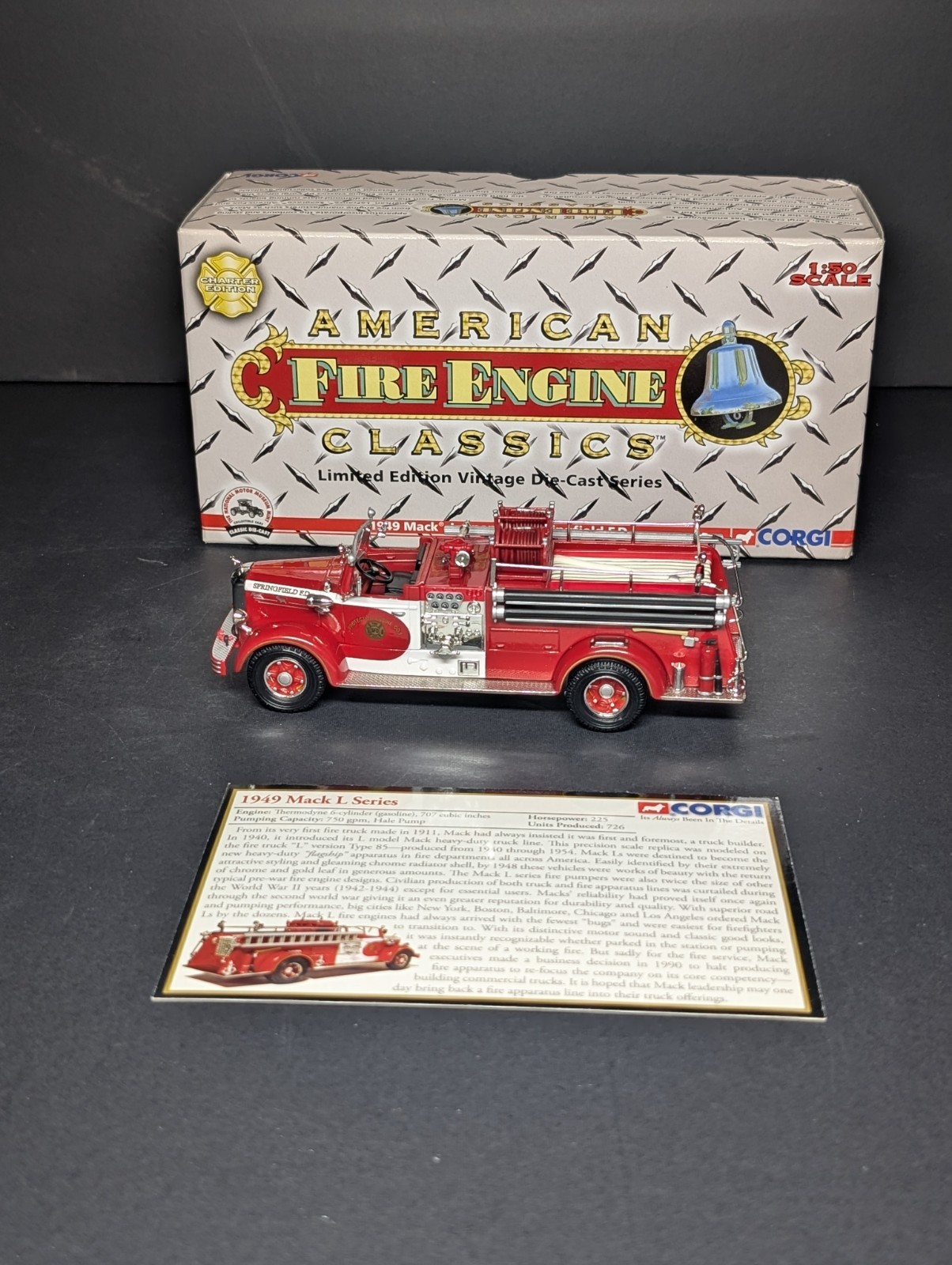 2005 CORGI American Fire Engine Classics 1949 Mack L Open Cab Springfield F.D.