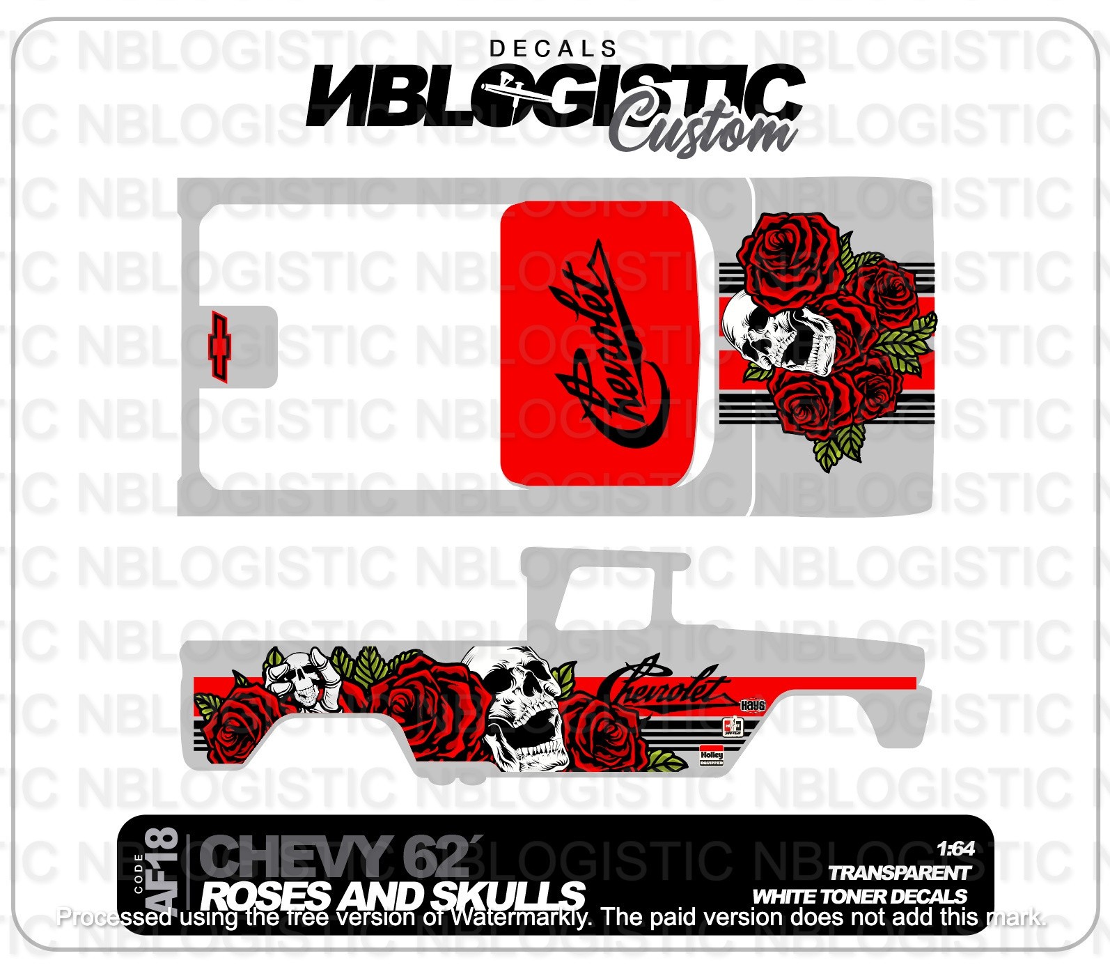 Custom ’62 CHEVY Pickup Universal WaterSlide Decal for hot wheels 1/64 Scale a1
