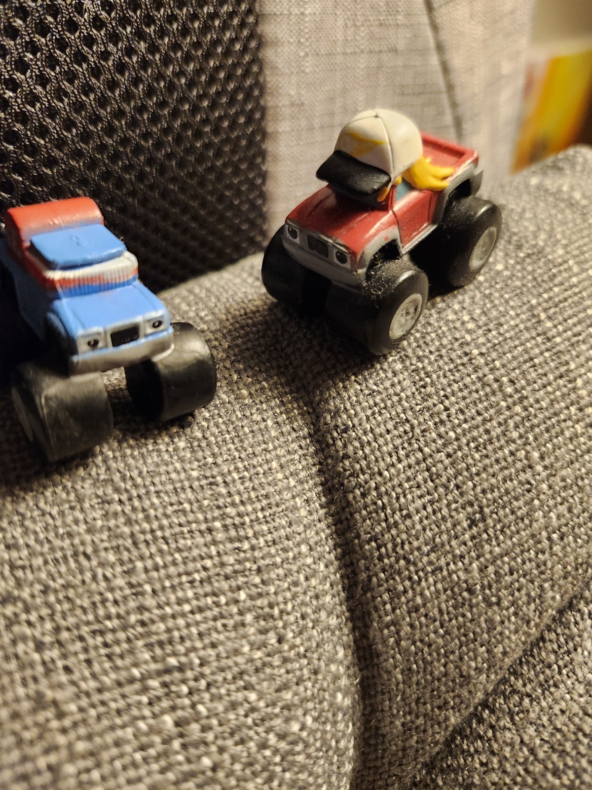 Lot of 2 Mini Monster Truck Toy Vehicles Multicolor (Blue/Red & Red/Black)