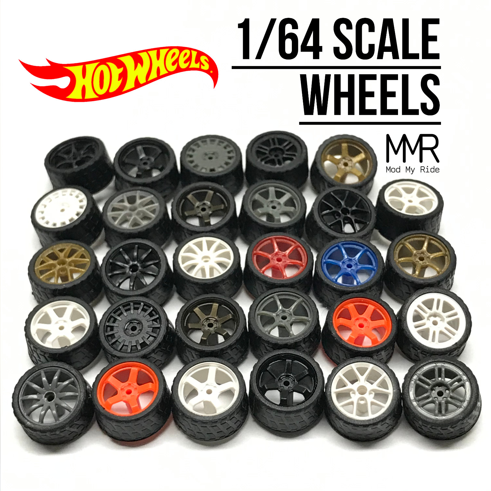 1/64 SCALE REALISTIC CUSTOM Real Riders Wheels Rims Rubber Tires Set Hot Wheelz