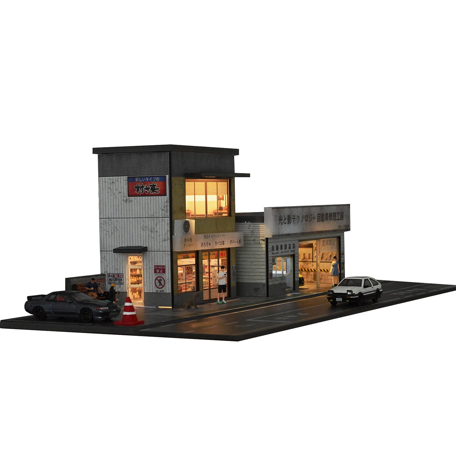 Diorama 1/64 Scale Diecast Car Garage Model LED Street Buildings Scene Gifts US