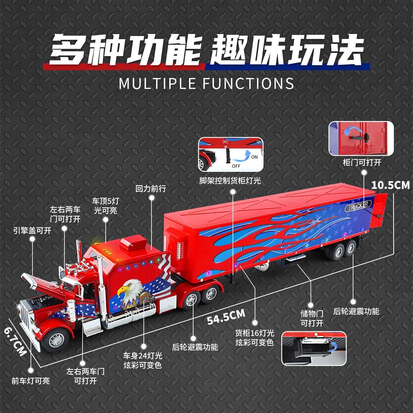 1:24 Diecast Vehicle for Peterbilt Heavy Truck 389 Model Truck Toy Sound Light