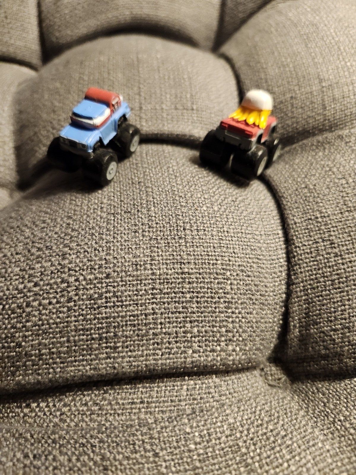 Lot of 2 Mini Monster Truck Toy Vehicles Multicolor (Blue/Red & Red/Black)