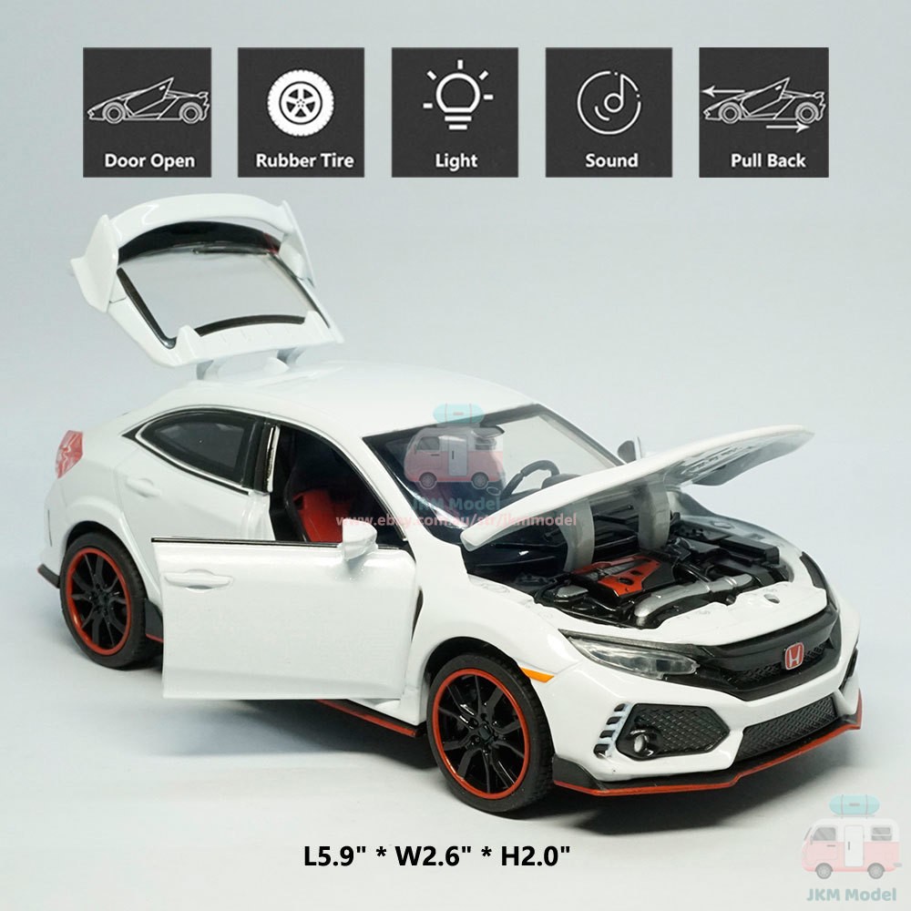 1:32 Honda Civic Type R Model Car Diecast Toy Vehicle Collection Kids Gift White
