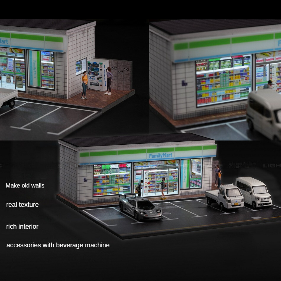 Diorama 1/64 Scale Diecast Car Garage Model LED Street Buildings Scene Gifts US