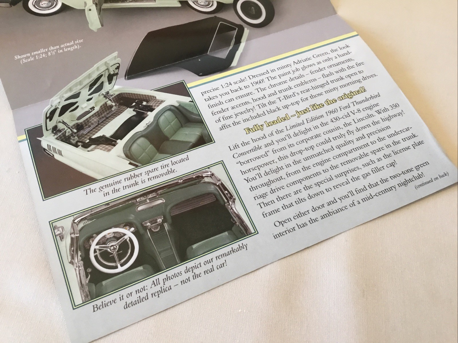 Danbury Mint 1960 Ford Thunderbird Limited Edition Brochure Paperwork Only 1:24