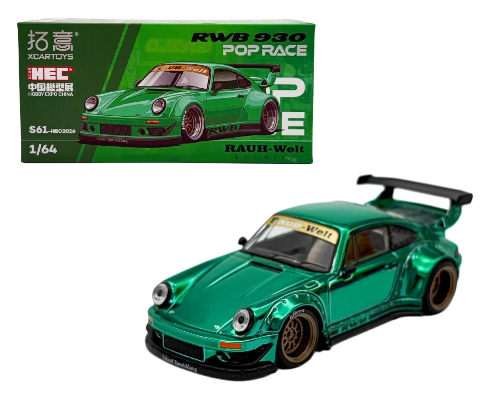 Chase! Pop Race 1:64 Porsche RWB 930 Rrauh-Welt Begriff Green Chrome HEC 2026