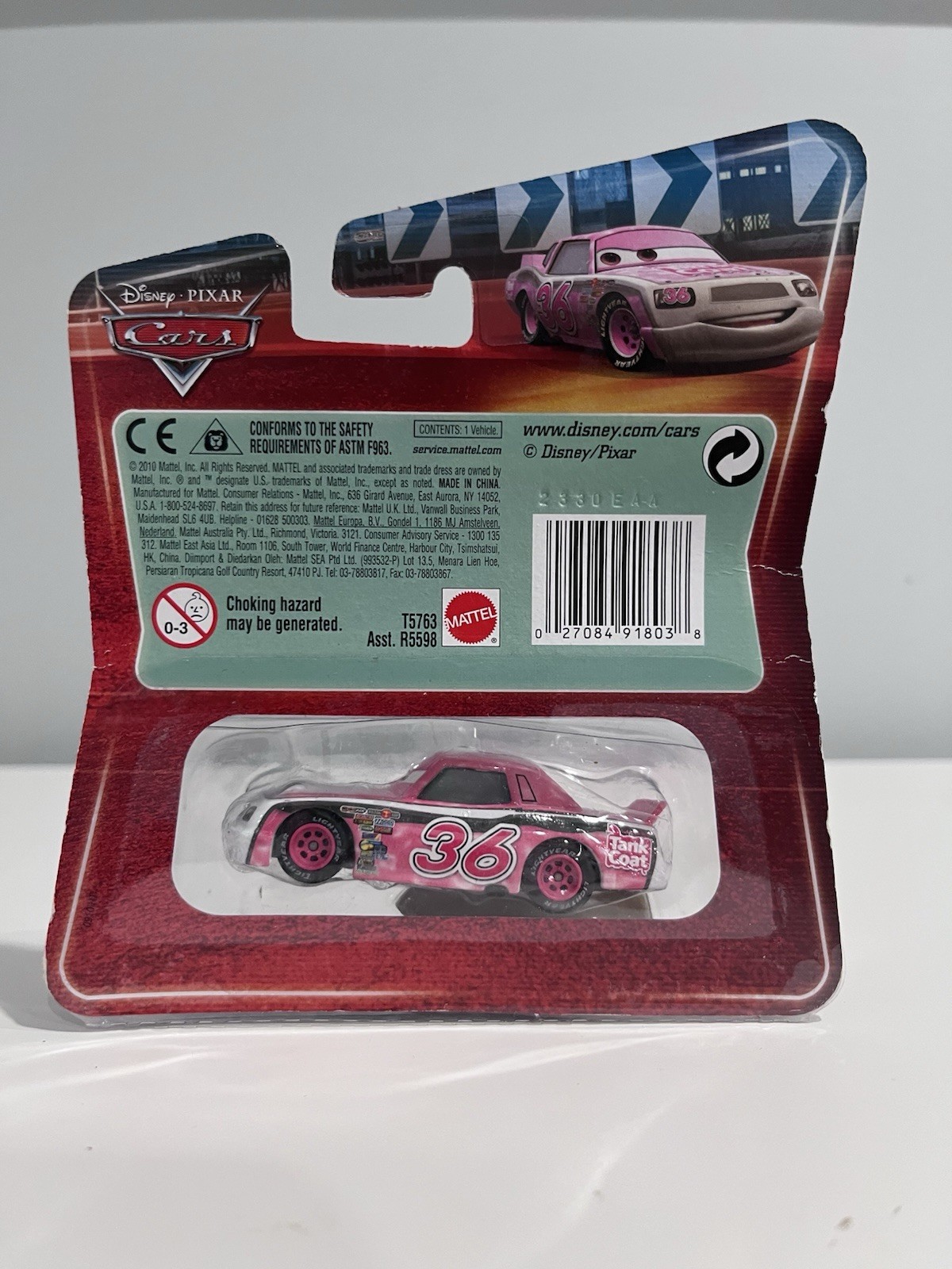 Mattel Disney Pixar Cars Tank Coat No. 36 Diecast Synthetic Rubber Tires Pink
