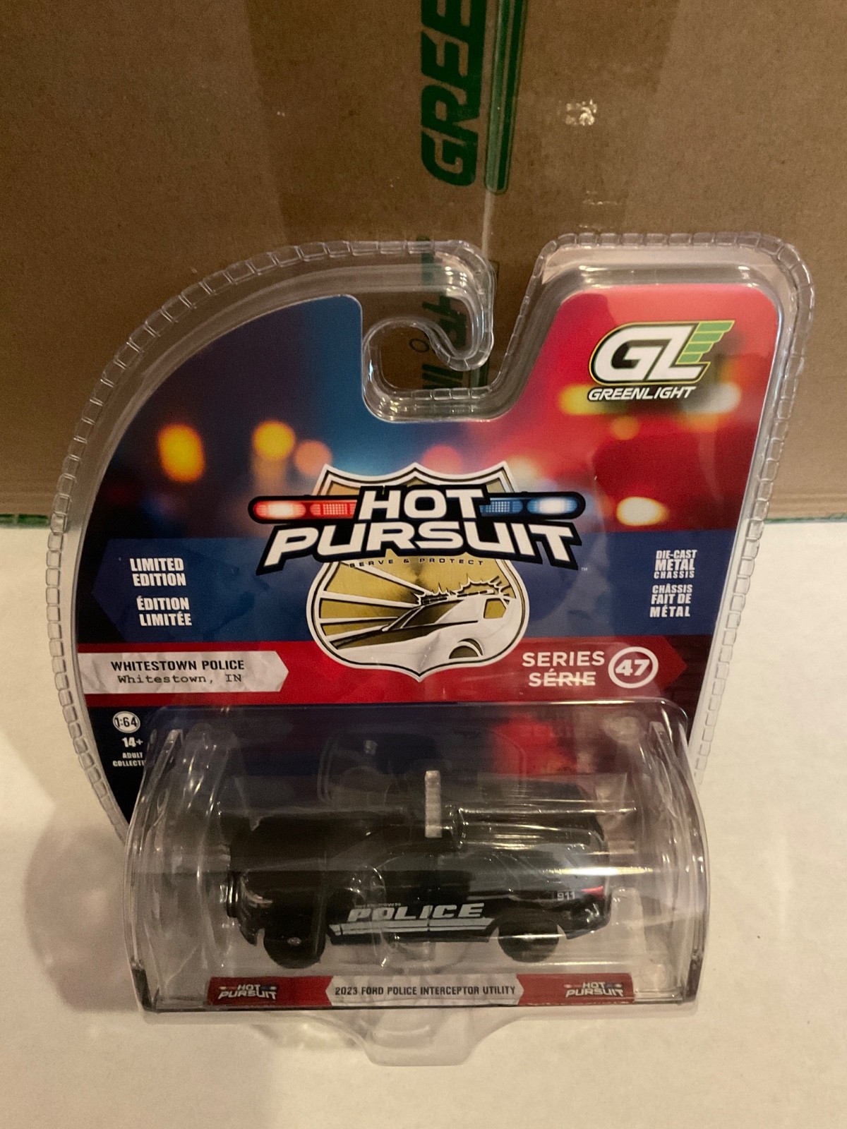 Greenlight Hot Pursuit 1:64 2023 Ford Utility Whitestown Indiana Police