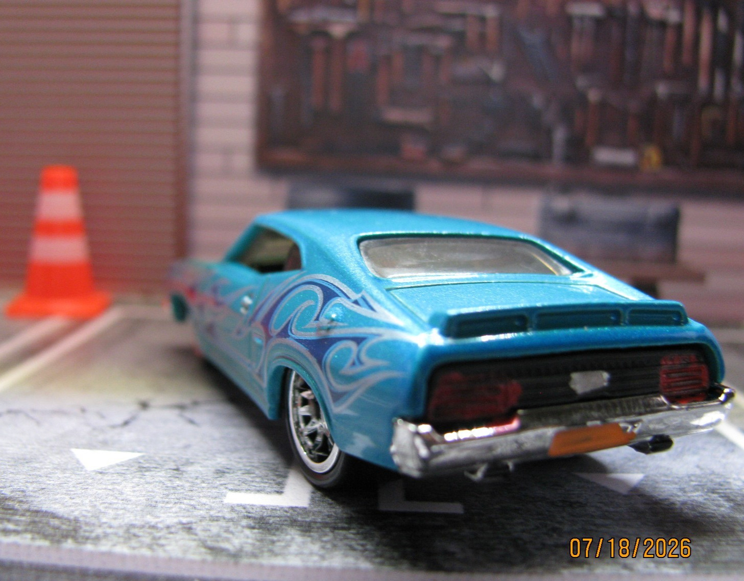 2011 Hot Wheels Blue Flames ’73 Ford Falcon XB Loose, w/Real Riders Wheel Swap