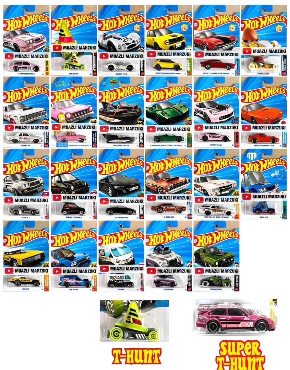 2026 Hot Wheels Complete Set from Mainlines, Treasure Hunt, & Exclusives 1-250