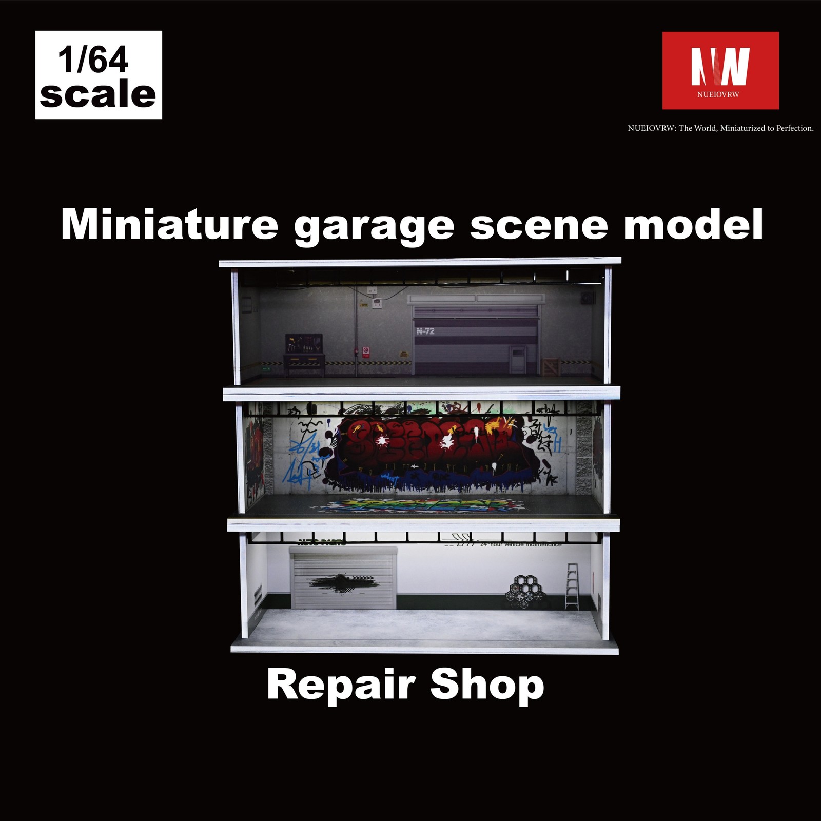 1/64 Diorama Car Garage Model LED Lighting City Car Showroom Scene Model Toy US