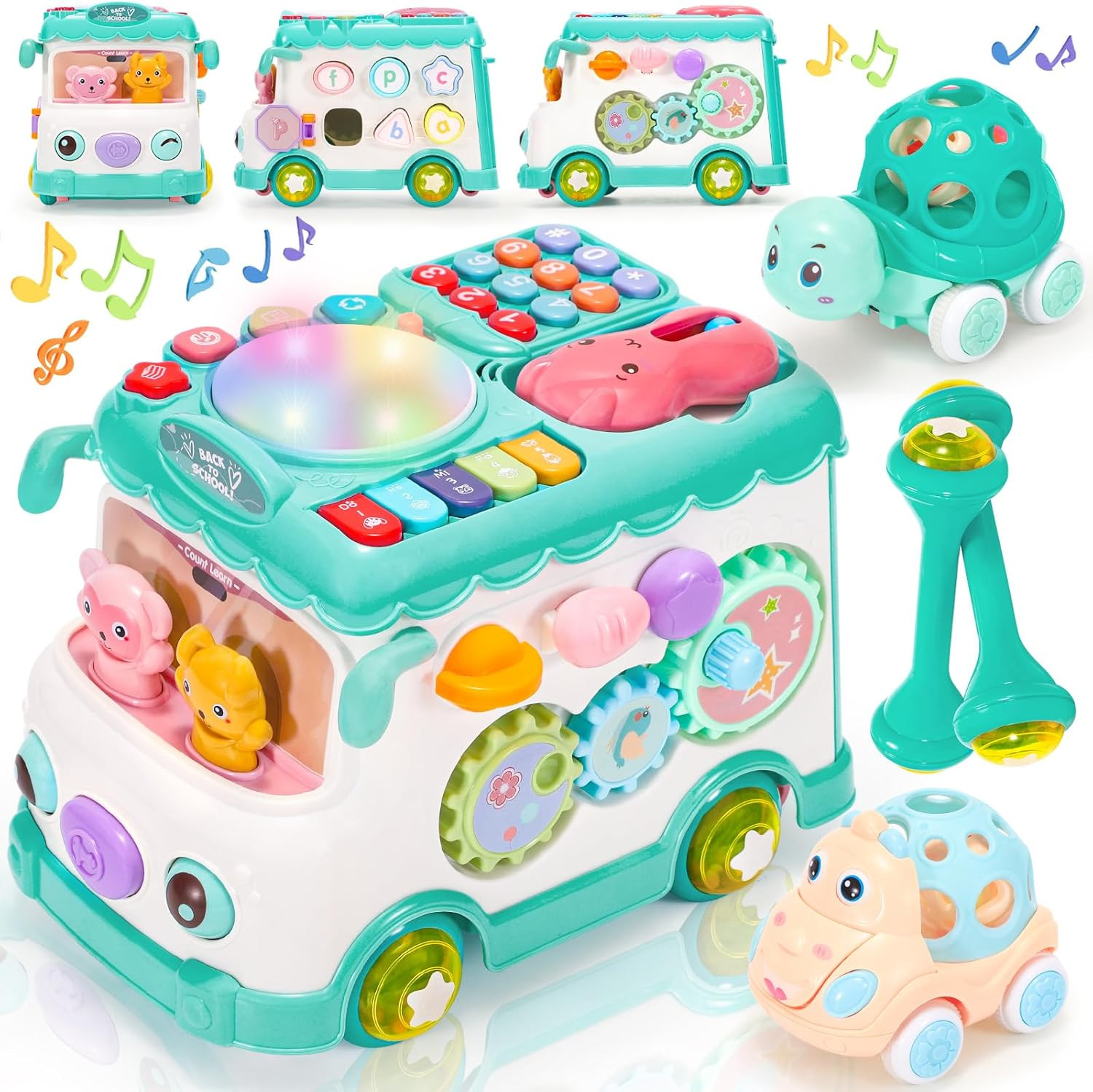 6 in 1 Activity Bus Toy Musical Learning Early Education 1 Car Blocks Age 1-3